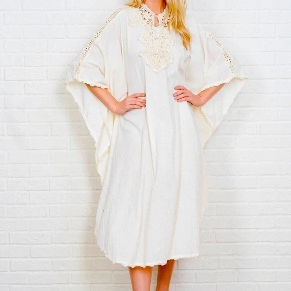Vintage | Dresses | 7s Caftan Hippie Dress Vintage Boho Crochet Cutout  Festival Gypsy Daisy Jones | Poshmark